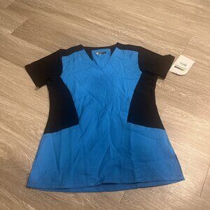 Wonder Wink FFX Scrub Top Women's M Blue 2-tone Black V-neck Stretchy Medical